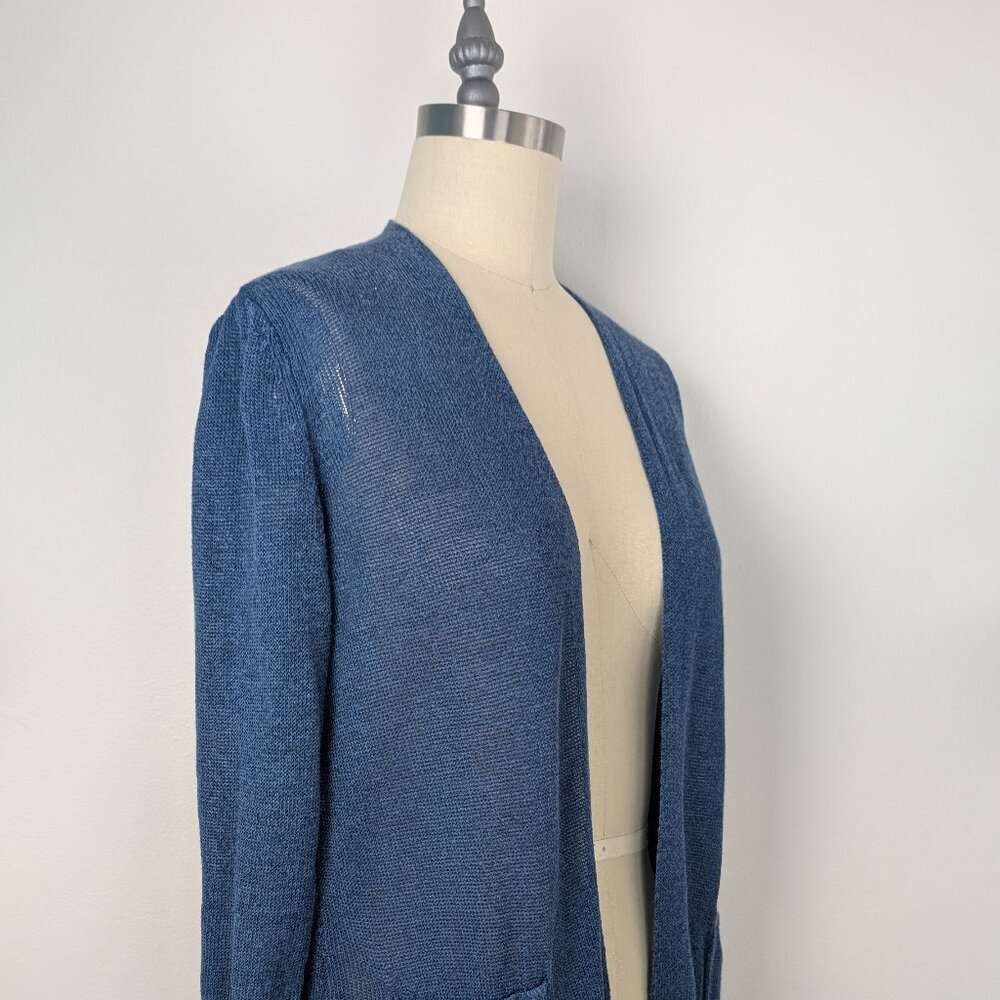 J. Jill Love Linen XS Blue Open-Front Cardigan Sweater Pockets